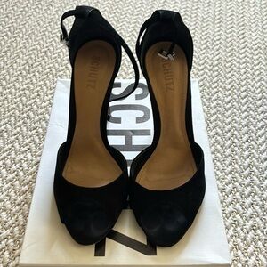 Schutz Black Suede Heeled Sandal size 9.5